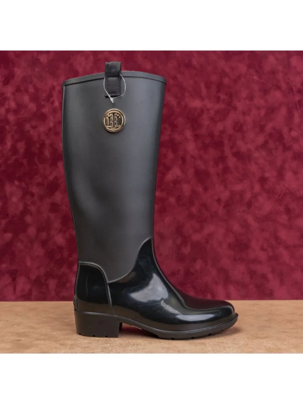 Tommy Hilfiger Wmn Black  Festival Farm Riding Wellies Rubber Rain Boots sz 7